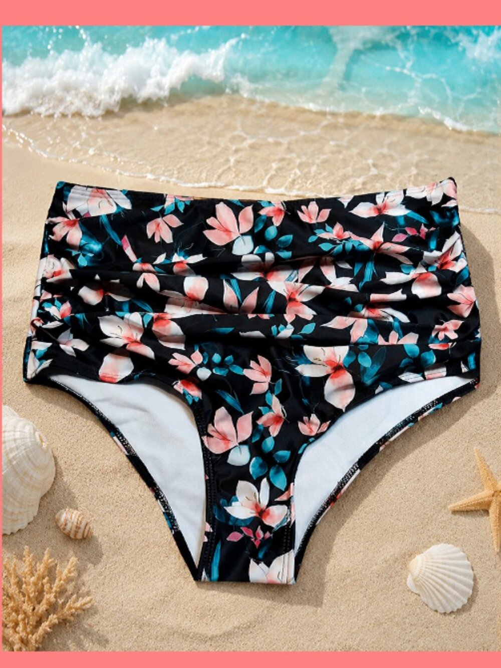 LG BIKINI Bottom Black Flowers WOMEN'S BATHING SUIT LADIES SWIMWEAR BEACH POOL